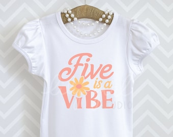 Five is a Vibe Groovy Daisy SVG, Pink, Girl's 5th Birthday SVG, Toddler Boho, Cutting File for Cricut or Silhouette, Instant Download