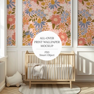 Kinderzimmer Wallpaper Mockup, All-Over Print Mockup für Surface Designer, Modernes Wallpaper Mockup, PSD Smart Objekt, Nahtloses Muster Mockup