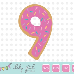 Donut SVG, 9. Geburtstag, Zahl 9 Donut, SVG, Schneidedatei für Cricut oder Silhouette, Instant Download