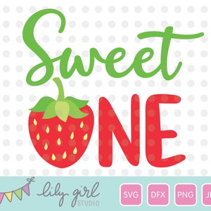 Süße Erdbeere SVG, png, jpg und dxf, 1. Geburtstag, Schneidedatei für Cricut oder Silhouette, Instant Download