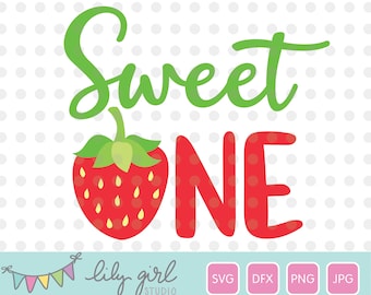 Sweet ONE Strawberry SVG, png, jpg y dxf, 1er cumpleaños, archivo de corte para Cricut o silueta, descarga instantánea