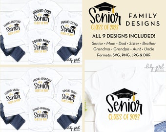 9 Family Matching SVGs, Senior Class of 2023 SVG, School Graduation SVG, Proud Mom, Dad, and more, Cutting File for Cricut or Silhouette