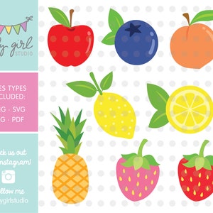 Fruit Clipart Bundle,  Fresh Fruit, png, jpg, svg and pdf files, Clip Art Graphics, Instant Download, Personal AND Commercial Use