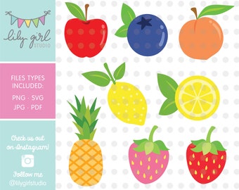 Fruit Clipart Bundle,  Fresh Fruit, png, jpg, svg and pdf files, Clip Art Graphics, Instant Download, Personal AND Commercial Use