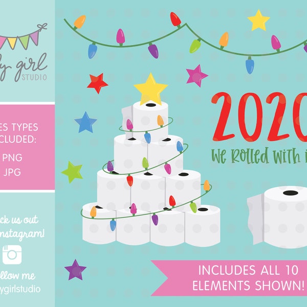 Noël 2020 Clipart Bundle, arbre de Noël de papier toilette, fichiers PNG et JPG, images graphiques, téléchargement immédiat, usage personnel et commercial