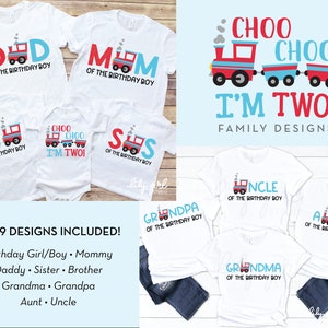 Choo Choo Ich bin zwei Zug passende Familie SVG, 2. Geburtstag SVG, Schneidedatei Cricut oder Silhouette, Großeltern, Geschwister, Tante, Onkel