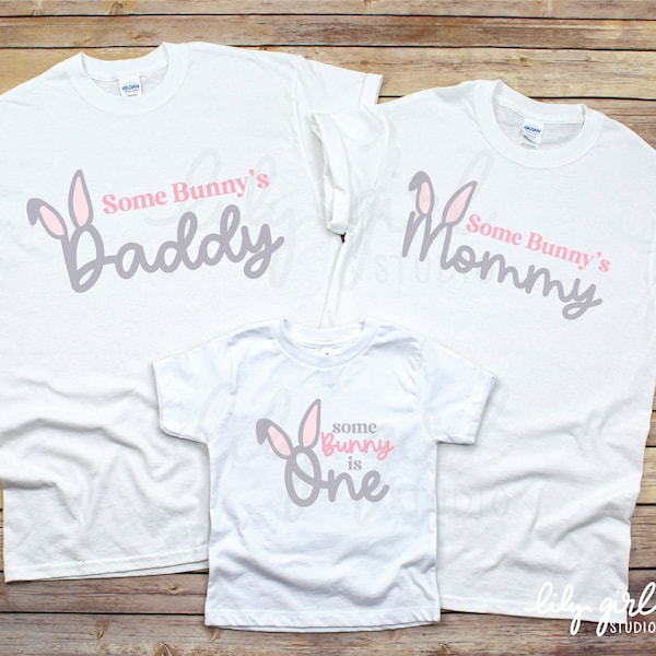 Some Bunny is ONE Family Matching SVGs, 1st Birthday Party SVG JPG, Cutting File for Cricut or Silhouette, Mommy, Daddy, and Baby