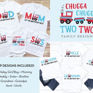 Chugga Chugga Zwei Zwei Zug Passende Familie SVG, 2.Geburtstag SVG, Schneidedatei Cricut oder Silhouette, Großeltern, Geschwister, Tante, Onkel