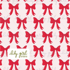 Red Christmas Bows Seamless Pattern, Coquette Holiday Ribbon Repeat, Christmas Repeating Pattern for Commercial Use