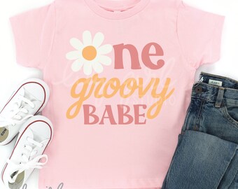 One Groovy Babe Daisy SVG, Girl's 1st Birthday SVG, Cutting File for Cricut or Silhouette, Instant Download