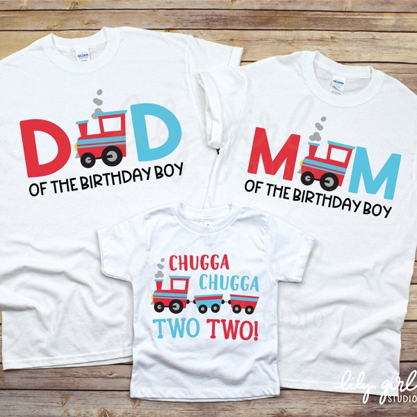 Chugga Chugga deux deux trains famille assortie SVGs, 2e anniversaire, maman, papa, fichiers de découpe, Cricut, Silhouette, téléchargement immédiat, Jpg, Png, Dxf