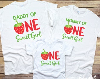 ONE Sweet Girl Strawberry Family SVGs, 1st Birthday Party SVG jpg, Cutting File for Cricut or Silhouette, Mommy, Daddy and Baby Matching SVG