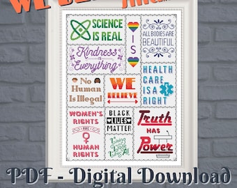 We Believe Cross Stitch Pattern, Inspirational Core Human Values, Fundamental Truths, PDF Instant Digital Download