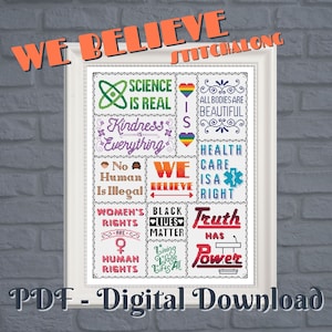 We Believe Cross Stitch Pattern, Inspirational Core Human Values, Fundamental Truths, PDF Instant Digital Download image 1