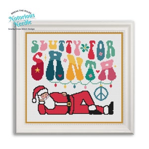 Slutty for Santa Cross Stitch Pattern Quote 1960 Nostalgic, CrossStitch Lover, Gift for Christmas Decor, PDF Instant Digital Download image 1