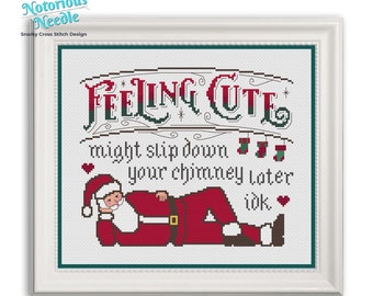 Santa Feeling Cute Cross Stitch Pattern Quote, Santa Lover Gift for Christmas Decor, PDF Instant Digital Download