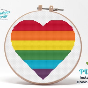 Bandiera dell&#39;orgoglio arcobaleno LGBTQ+ rosso, arancione, giallo, verde, indaco, viola Schema punto croce PDF Download digitale istantaneo