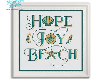 Hope Joy Beach Cross Stitch Pattern Quote, CrossStitch Lover, Gift for Beach Lover, Beach Decor, PDF Instant Digital Download