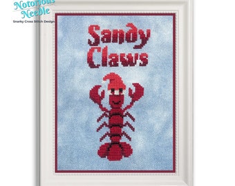 Sandy Claws Cute Lobster Cross Stitch Pattern, Santa Lover Gift for Christmas Decor, PDF Instant Digital Download