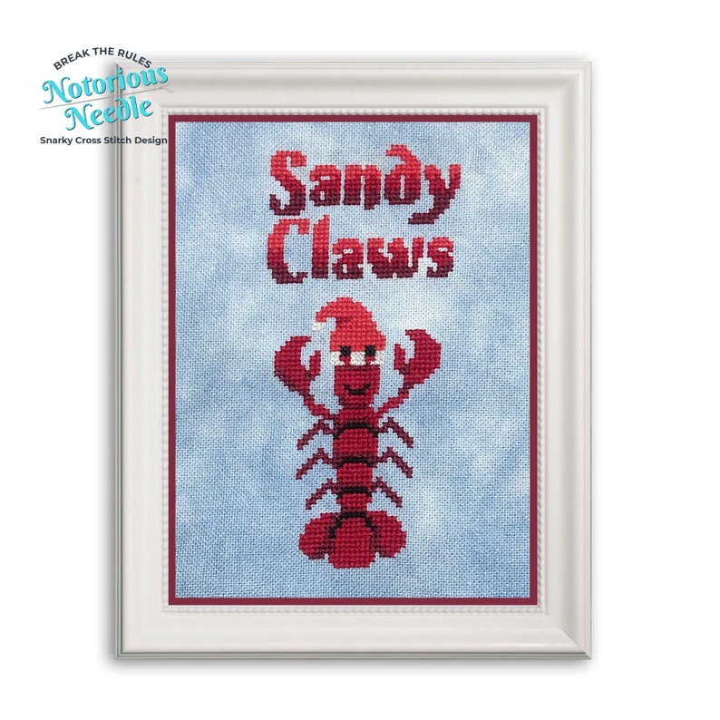 Sandy Claws Cute Lobster Cross Stitch Pattern, Santa Lover Gift for Christmas Decor, PDF Instant Digital Download image 1