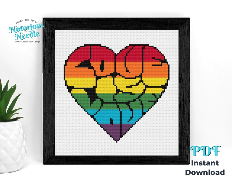 BUNDLE Love is Love LGBTQ Queer Quote in Rainbow Pride Flag Heart Cross Stitch Pattern PDF Instant Digital Download image 5