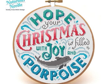 J'espère que votre Noël est rempli de joie et de marsouin, citation motif point de croix, amateur de point de croix, cadeau pour une décoration de Noël, PDF