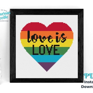 BUNDLE Love is Love LGBTQ Queer Quote in Rainbow Pride Flag Heart Cross Stitch Pattern PDF Instant Digital Download image 4