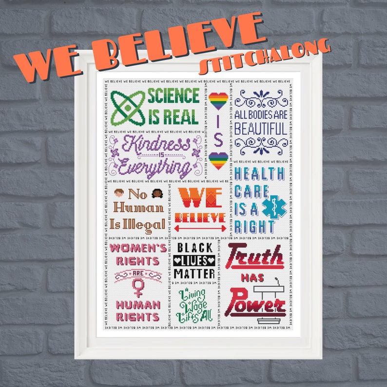 We Believe Cross Stitch Pattern, Inspirational Core Human Values, Fundamental Truths, PDF Instant Digital Download image 2