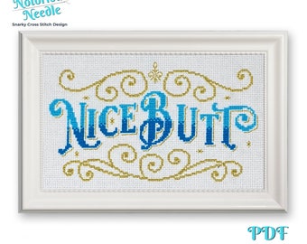 Nice Butt Snarky Cross Stitch Pattern: Blue & Gold Bathroom Decor (PDF Download)