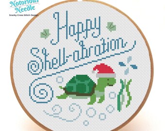 Happy Shell-abration Cross Stitch Pattern Quote, CrossStitch Lover, Gift for Christmas Decor, PDF Instant Digital Download