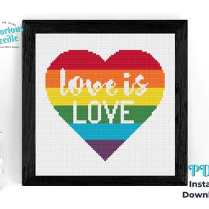 BUNDLE Love is Love LGBTQ Queer Quote in Rainbow Pride Flag Heart Cross Stitch Pattern PDF Instant Digital Download image 3
