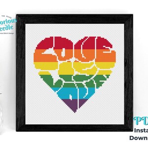 BUNDLE Love is Love LGBTQ Queer Quote in Rainbow Pride Flag Heart Cross Stitch Pattern PDF Instant Digital Download image 6