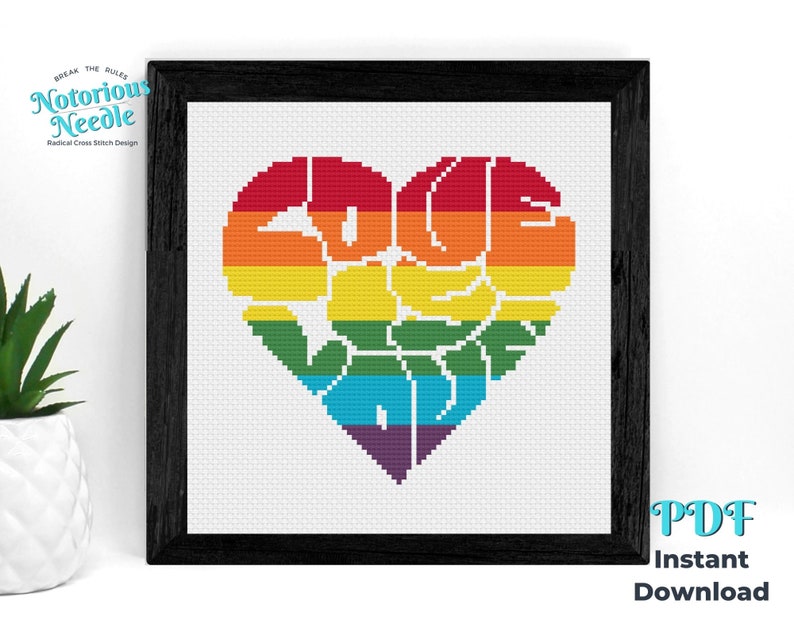 BUNDLE Love is Love LGBTQ Queer Quote in Rainbow Pride Flag Heart Cross Stitch Pattern PDF Instant Digital Download image 6