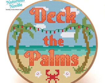 Deck the Palms Cross Stitch Pattern Quote, CrossStitch Lover, Gift for Christmas Decor, PDF Instant Digital Download