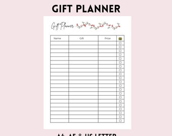 Printable Gift Planner | Holiday Shopping List | Gift Tracker | A4, A5, US Letter PDF | Instant Download