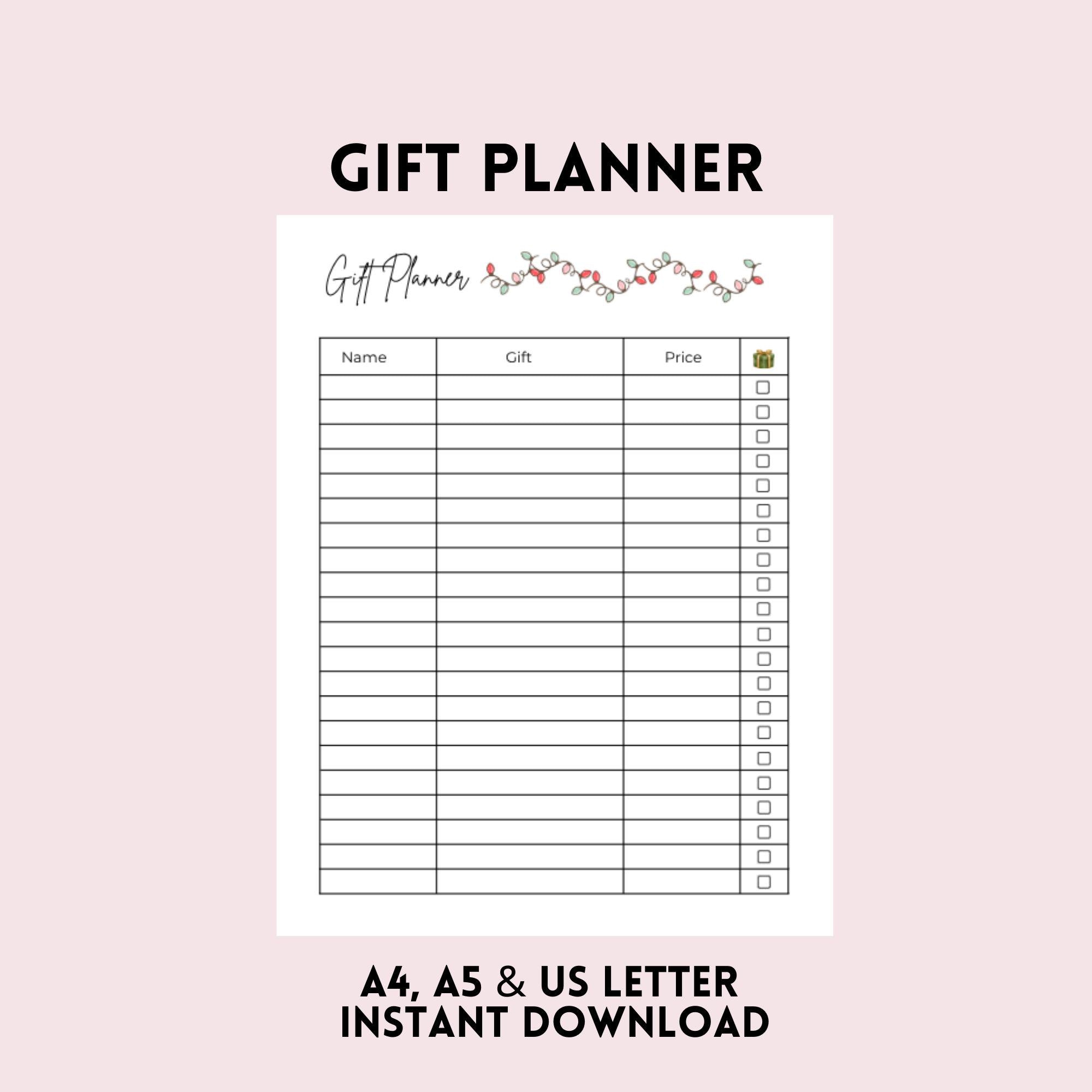 Printable Gift Planner | Holiday Shopping List | Gift Tracker | A4, A5 ...