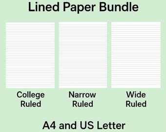 Printable Lined Paper Bundle | A4 & US Letter Sizes | Narrow, College, Wide and Custom Ruled | Instant Download