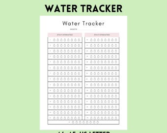 Water Tracker Printable PDF | Monthly Daily Hydration Log | A4, A5 & US Letter | Wellness Planner Insert | Instant Download