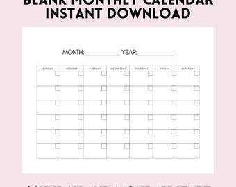 Blank Monthly Calendar Printable PDF | Fillable Monthly Calendar | Monday & Sunday Start | Landscape Planner | Instant Download