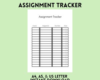 Assignment Tracker Student Planner | A4, A5 and US Letter PDF | Instant Download