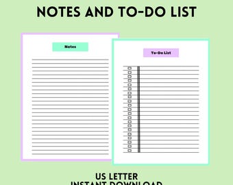 Printable Notes and To Do List Planner | US Letter PDF| Instant Download | Bullet Journal