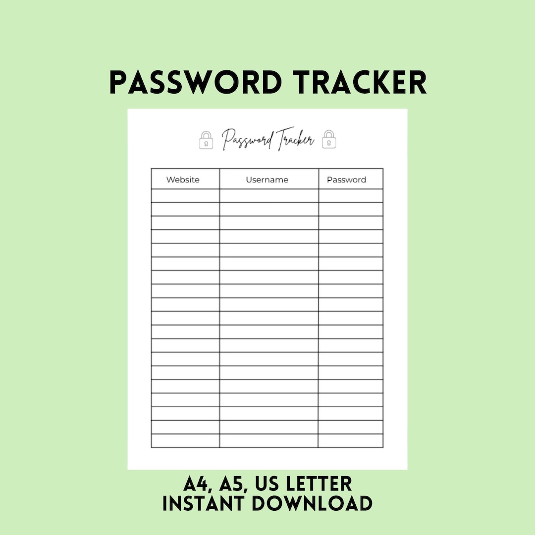 Password Tracker Printable PDF | A4, A5 & US Letter | Website Username ...