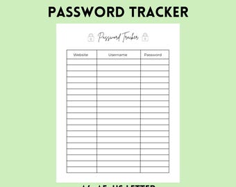 Password Tracker Printable PDF | A4, A5 & US Letter | Website Username Password Log | Minimalist Planner Insert | Instant Download