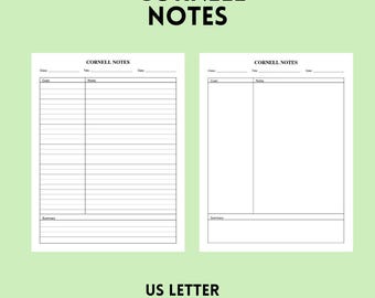 Simple Cornell Notes Printable Template | US Letter | Blank and 7mm College Ruled Paper