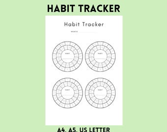 Monthly Habit Tracker Printable – 4 Habit Circle Tracker | A4, A5 & US Letter | Minimalist Goal Planner | Instant Download PDF