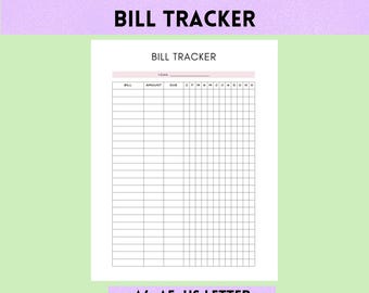 Bill Tracker Printable PDF | Monthly Bill Payment Log | A4, A5, US Letter | Budget Planner Insert | Instant Download