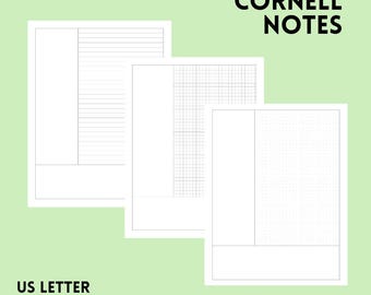 Cornell Notes Printable | | Study Planner | Academic Note-Taking Template | US Letter 8.5” x 11”