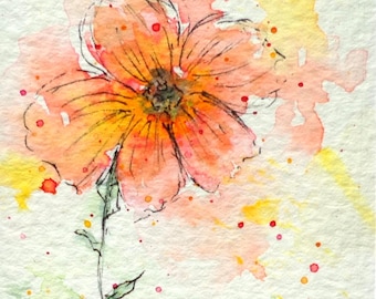 Flower painted in watercolour and ink. Small, original painting. Made to order. Gift