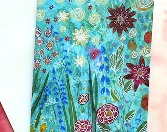 Handmade cards, printed from my original painting Tapestry. Flowers in the forest. Floral art card.