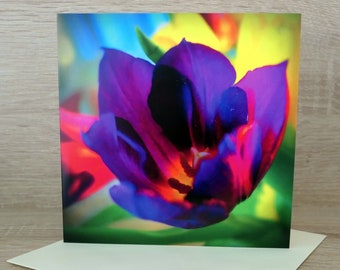 Purple tulip greetings card. Birthday, Anniversary, Mother's day, wedding card, flower lover, Thank you. note  Blank inside